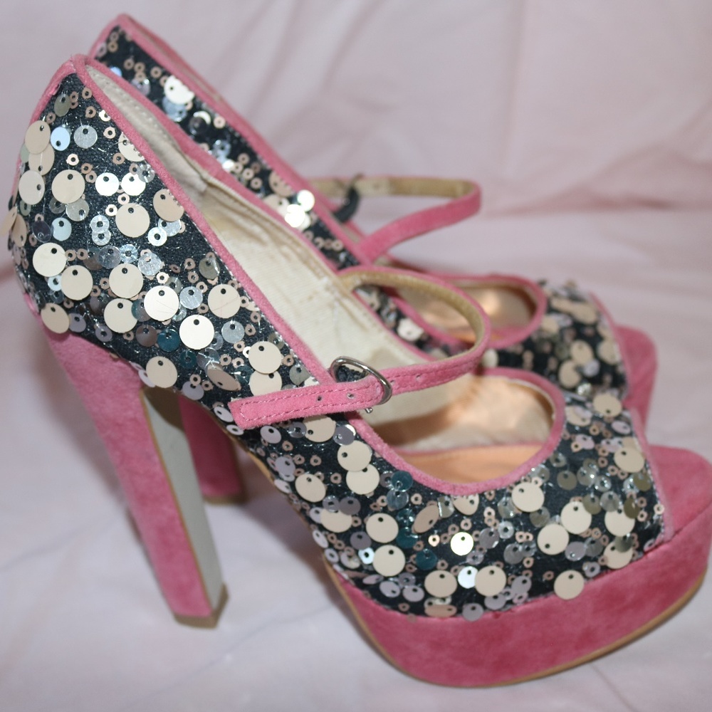 Sequined Mary Jane heels by OSOS, size 7